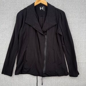 H by bordeaux Women Black Full Zip Jacket Drawstring Waist Sz M Soft Punk Grunge